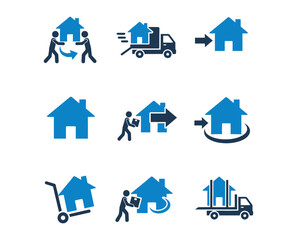 House moving and relocation icons set vector illustration