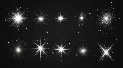 Christmas sparkles stars and bursts icons twinkling stars