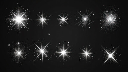 Christmas sparkles stars and bursts icons twinkling stars