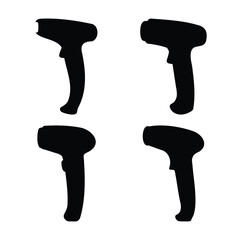 Four black silhouette barcode scanners for retail, inventory, and logistics technology