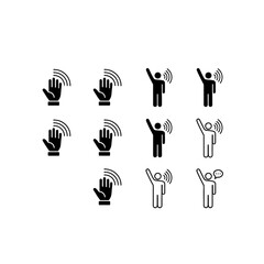 Hand wave gesture icons set for contactless interaction and communication