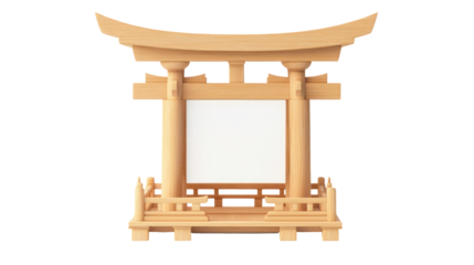 Wooden ema prayer plaque with blank surface traditional shrine on transparent background