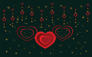 &ldquo;Valentine&rsquo;s Day Hanging Heart Background with Glowing Red Love Hearts, Romantic Decoration for Wedding, Love Banner, Greeting Card & Social Media Design&rdquo;