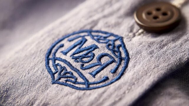 Detailed closeup of a custom embroidered monogram on soft cotton showcasing precision and elegant personalization