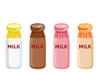 懐かしい瓶入り牛乳のセット（プレーン、コーヒー、いちご、フルーツ味）