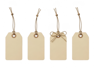 Set of Four Blank Kraft Paper Tags with Jute String Hanging Loops