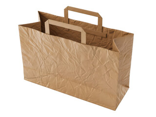 Brown paper shopping bag with handles isolated on white background