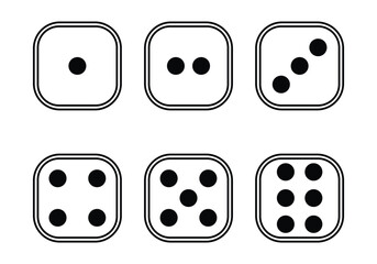 Simple black and white illustration of all six sides of a standard die