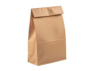 Brown paper bag standing upright isolated on plain background