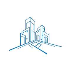 Fototapeta premium Minimal Real Estate Illustration Depicting Simple Cityscape with Clean Lines and Simple Shapes