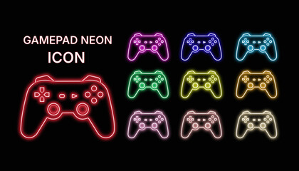 Set of Glowing Neon Gamepad Icons in Multiple Colors for Gaming © Tania