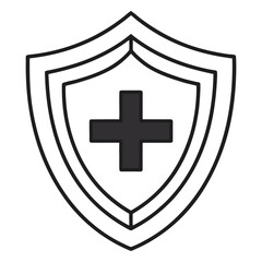 Obraz premium Health Protection Symbol: An outline of a shield featuring a cross, symbolizing safety, security, and well-being.