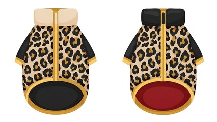 stylish leopard print dog jackets for pet fashion blogs, veterinary clinic posters, animal grooming sites and pet store flyers, with copy space