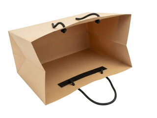 Empty shopping bag with black handles on a white background