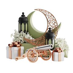 Golden Ramadan Cannon Crescent Moon Islamic Decoration Isolated Transparent Background