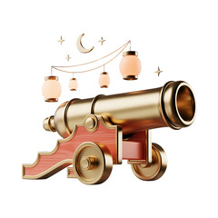 Golden Ramadan Cannon Crescent Moon Islamic Decoration Isolated Transparent Background