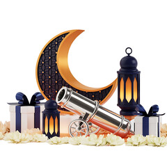 Golden Ramadan Cannon Crescent Moon Islamic Decoration Isolated Transparent Background