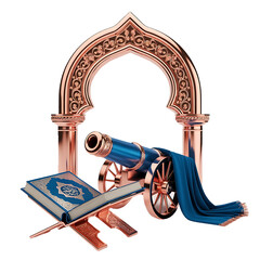 Golden Ramadan Cannon Crescent Moon Islamic Decoration Isolated Transparent Background