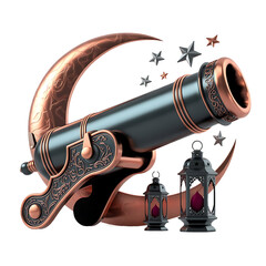 Golden Ramadan Cannon Crescent Moon Islamic Decoration Isolated Transparent Background