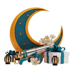 Golden Ramadan Cannon Crescent Moon Islamic Decoration Isolated Transparent Background