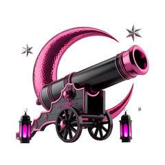 Golden Ramadan Cannon Crescent Moon Islamic Decoration Isolated Transparent Background