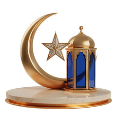 Golden Ramadan Lantern Crescent Moon Hanging Decor Isolated Transparent Background