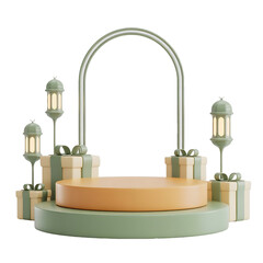 Golden Ramadan Lantern Crescent Moon Hanging Decor Isolated Transparent Background