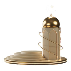 Golden Ramadan Lantern Crescent Moon Hanging Decor Isolated Transparent Background