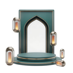 Golden Ramadan Lantern Crescent Moon Hanging Decor Isolated Transparent Background