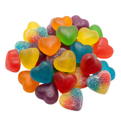 Cluster of Sugar coated various color hearts isolated on transparent background