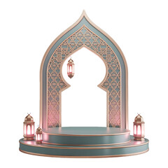 Golden Ramadan Lantern Crescent Moon Hanging Decor Isolated Transparent Background