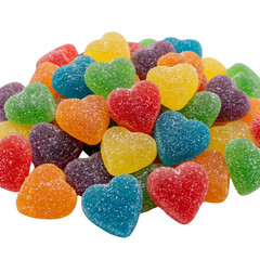 Cluster of Sugar coated various color hearts isolated on transparent background