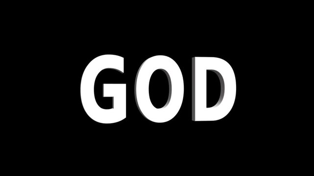 3D text God isolated on white background. seamless looping animation.