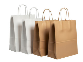 Collection of Paper Shopping Bags in White and Brown Isolated on Transparent Background
