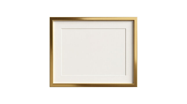 Minimalist Gold Picture Frame Mockup with White Mat isolated PNG with Transparent Background