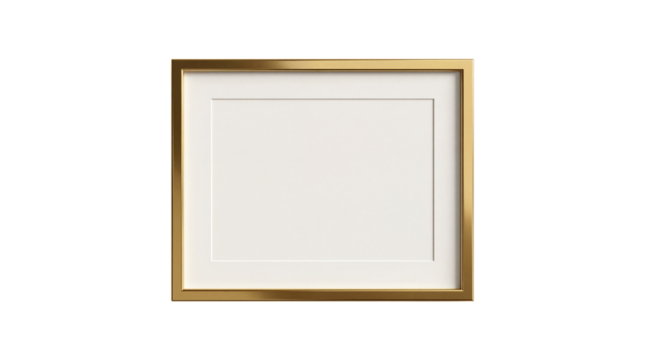 Minimalist Gold Picture Frame Mockup with White Mat isolated PNG with Transparent Background - Powered by Adobe