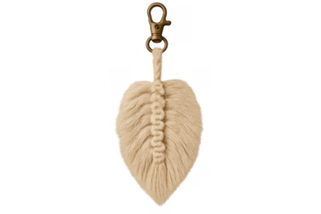 Macrame feather keychain accessory with metal clasp