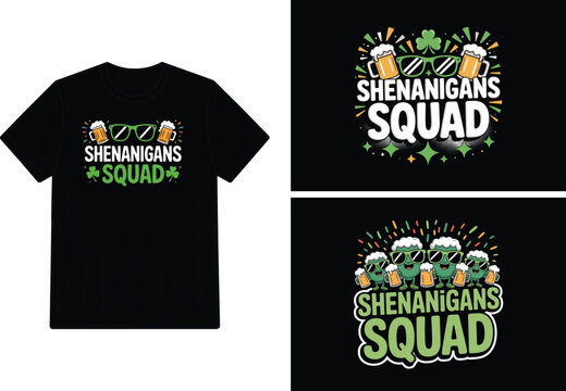 St patrick s day t shirt design with beer mugs and the word shenanigans