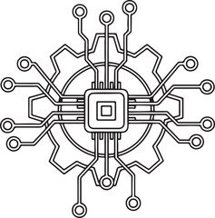 Microchip and Gear Circuit Board Technology Icon Keywords: technology, circuit, chip, microchip