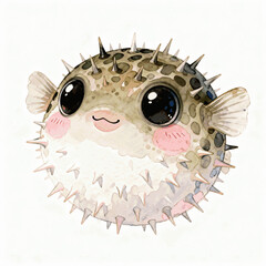 Cute Sea Balloon puffer fish isolated watercolor vector illustration svg © Arun168