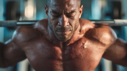 Muscular man preparing for heavy weightlifting in gym