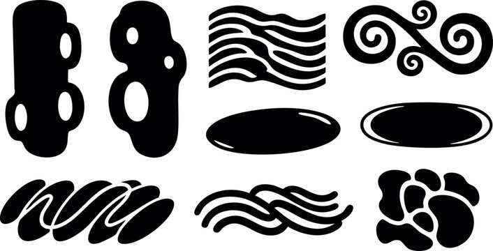 Abstract black smoke and steam vector icons with flowing lines and swirls design 