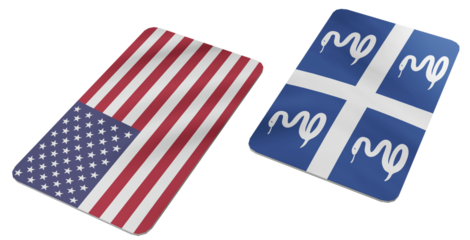 Flags of the United States and Martinique Displayed Together on a White Background, Symbolizing Bilateral Relations