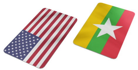United States of America and Myanmar National Flags Placed Side by side, Symbolizing International Relations and Diplomacy