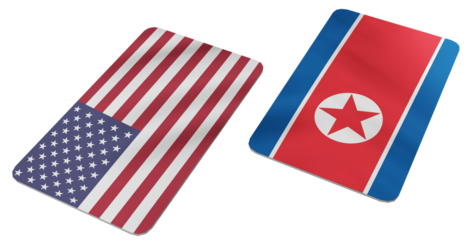 Flags of the United States of America and North Korea Side by Side on a Neutral Background, Representing International Relations and Diplomacy