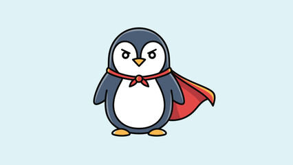 Obraz premium Cartoon penguin superhero with a red cape ready for action and adventure.