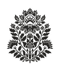 Mughal Folk Floral Ornamental Illustration in Black and White