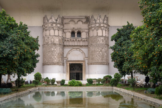 
The entrance to the National Museum of Damascus, the largest museum in Syria featuring exhibits on the history of the region, plus contemporary works of Syrian art. Damascus, Syria.