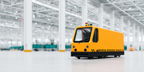 Automated guided vehicle transporting goods in a modern smart factory and warehouse, representing industry 4.0 innovation