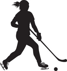 Hockey Girl Silhouette Vector on Transparent Background